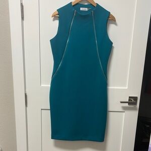 Calvin Klein Teal Zip-Accent Sleeveless Sheath Dress